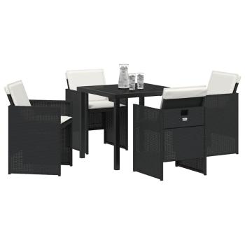 5-teiliges Garten Esstisch Set mit Kissen Schwarz Poly-Rattan