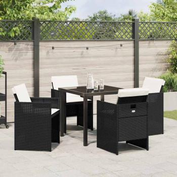 5-teiliges Garten Esstisch Set mit Kissen Schwarz Poly-Rattan
