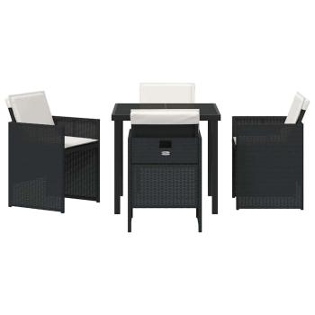 5-teiliges Garten Esstisch Set mit Kissen Schwarz Poly-Rattan