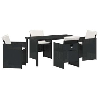 5-teiliges Garten-Essset mit Kissen Schwarz Poly-Rattan