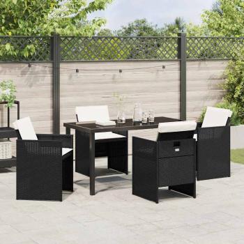 5-teiliges Garten-Essset mit Kissen Schwarz Poly-Rattan