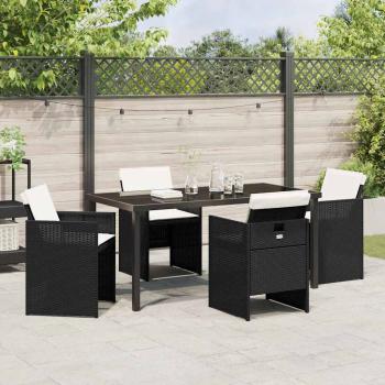 5-teiliges Garten-Essset mit Kissen Schwarz Poly-Rattan