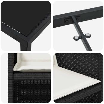 5-teiliges Garten-Essset mit Kissen Schwarz Poly-Rattan