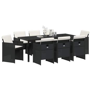 ARDEBO.de - 9-teilige Garten Essgruppe mit Kissen Schwarz Poly-Rattan