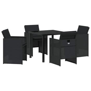 5-teiliges Garten-Essset mit Kissen Schwarz Poly-Rattan