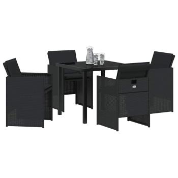 5-teiliges Garten-Essset mit Kissen Schwarz Poly-Rattan