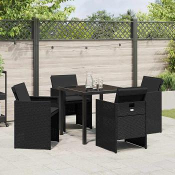5-teiliges Garten-Essset mit Kissen Schwarz Poly-Rattan