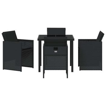 5-teiliges Garten-Essset mit Kissen Schwarz Poly-Rattan
