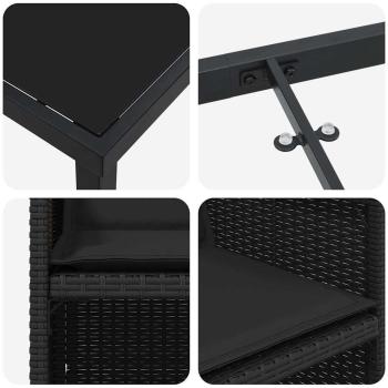 5-teiliges Garten-Essset mit Kissen Schwarz Poly-Rattan