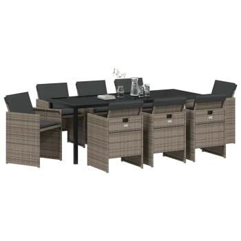 ARDEBO.de - 9-teiliges Garten-Dining-Set mit Kissen Grau Poly-Rattan