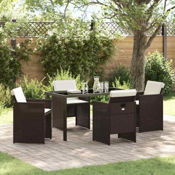 ARDEBO.de - 5-teiliges Garten-Essset mit Kissen Braun Poly-Rattan