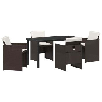 5-teiliges Garten-Essset mit Kissen Braun Poly-Rattan