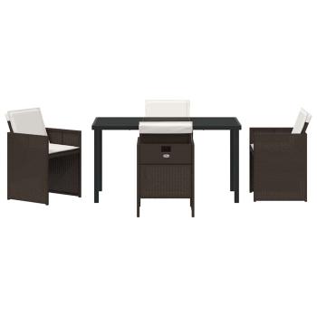 5-teiliges Garten-Essset mit Kissen Braun Poly-Rattan