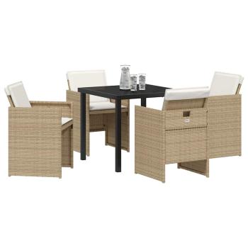 5-teiliges Garten Essset mit Kissen Beige Poly-Rattan
