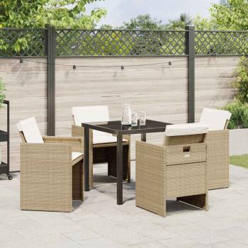 5-teiliges Garten Essset mit Kissen Beige Poly-Rattan