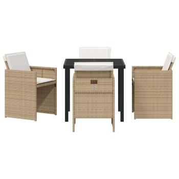 5-teiliges Garten Essset mit Kissen Beige Poly-Rattan
