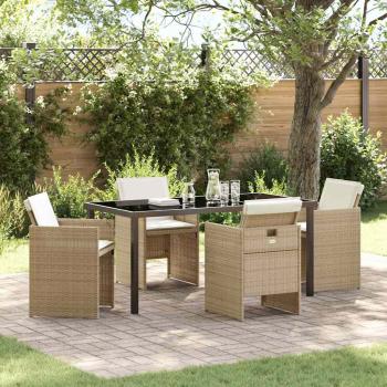 ARDEBO.de - 5-teiliges Garten Essgruppe mit Kissen beige Poly-Rattan