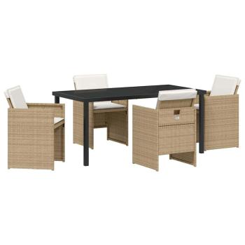 5-teiliges Garten Essgruppe mit Kissen beige Poly-Rattan