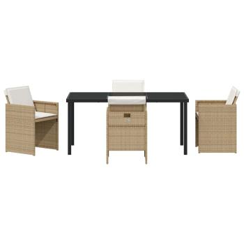 5-teiliges Garten Essgruppe mit Kissen beige Poly-Rattan