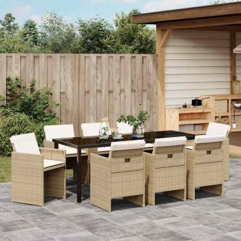 Garten Essgruppe 9 stk. Beige Poly-Rattan