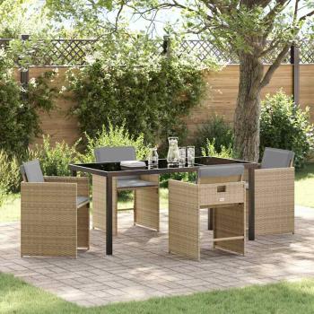ARDEBO.de - 5-teiliges Garten-Essset mit Kissen in Beige aus Poly-Rattan