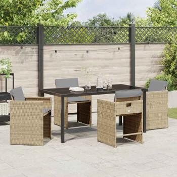 5-teiliges Garten-Essset mit Kissen in Beige aus Poly-Rattan