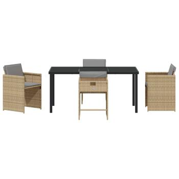 5-teiliges Garten-Essset mit Kissen in Beige aus Poly-Rattan