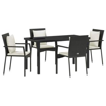 5-teiliges Gartendining-Set mit Kissen Schwarz Poly Rattan