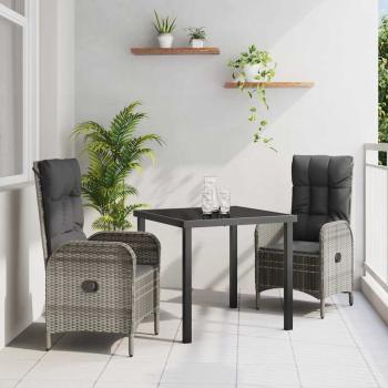 ARDEBO.de - 3-teiliges Garten-Dining-Set Grau Poly-Rattan