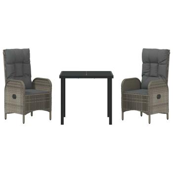 3-teiliges Garten-Dining-Set Grau Poly-Rattan