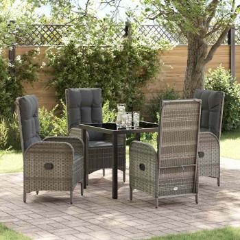 ARDEBO.de - 5-teiliges Garten-Ess-Set Grau Poly Rattan