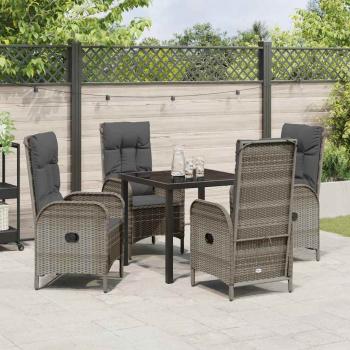 5-teiliges Garten-Ess-Set Grau Poly Rattan