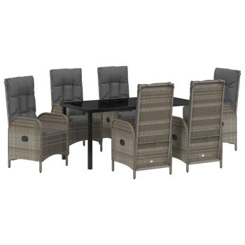 7-teiliges Garten-Ess-Set in grauem Poly-Rattan