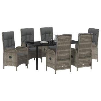 7-teiliges Garten-Ess-Set in grauem Poly-Rattan