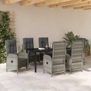 7-teiliges Garten-Ess-Set in grauem Poly-Rattan