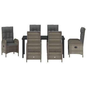 7-teiliges Garten-Ess-Set in grauem Poly-Rattan