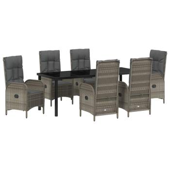 ARDEBO.de - 7-teiliges Garten-Essenset Grau Poly-Rattan