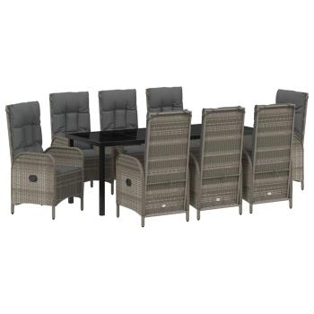 9-teiliges Garten-Esszimmer-Set Grau Poly-Rattan