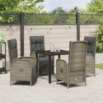 5-teiliges Garten-Esszimmer-Set mit Kissen Grau Poly-Rattan