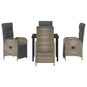 5-teiliges Garten-Esszimmer-Set mit Kissen Grau Poly-Rattan
