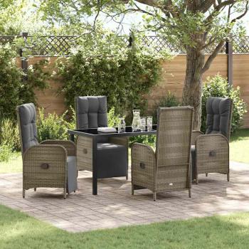 ARDEBO.de - 5-teilige Garten-Essgruppe mit Kissen Grau Poly-Rattan