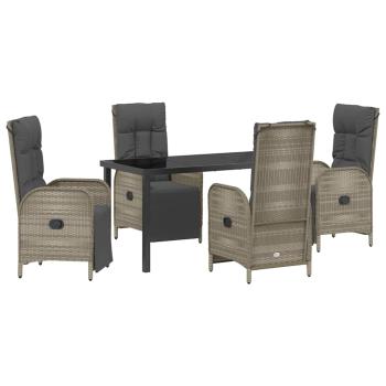 5-teilige Garten-Essgruppe mit Kissen Grau Poly-Rattan