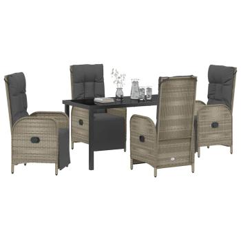 5-teilige Garten-Essgruppe mit Kissen Grau Poly-Rattan