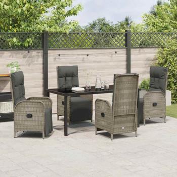 5-teiliges Garten Esstischset mit Kissen Grau Poly-Rattan