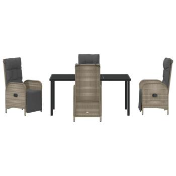 5-teiliges Garten Esstischset mit Kissen Grau Poly-Rattan