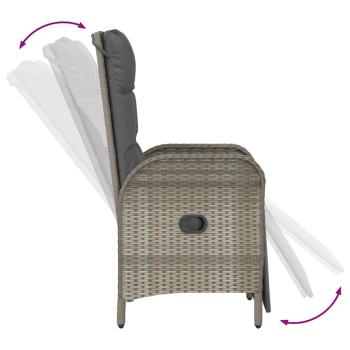 7-teiliges Gartenmöbelset mit Kissen in grauem Poly-Rattan