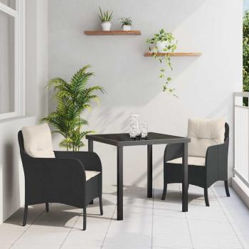 ARDEBO.de - 3-teiliges Garten-Dining-Set mit Kissen in Schwarz Poly Rattan