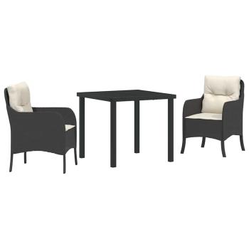 3-teiliges Garten-Dining-Set mit Kissen in Schwarz Poly Rattan