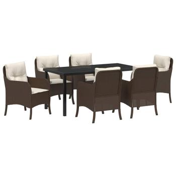 7-teiliges Garten-Essenset mit Kissen Braun Poly Rattan