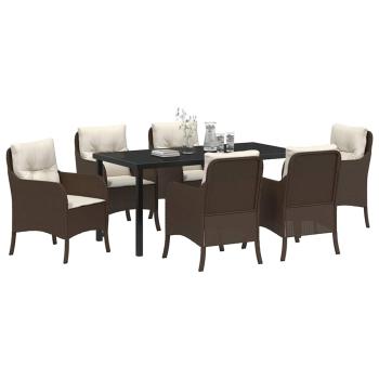 7-teiliges Garten-Essenset mit Kissen Braun Poly Rattan